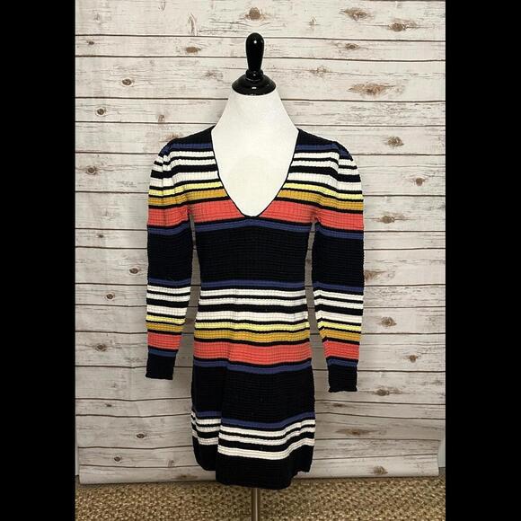 Free People multicolored Gidget sweater striped V-neck minidress Size XS - Picture 1 of 6